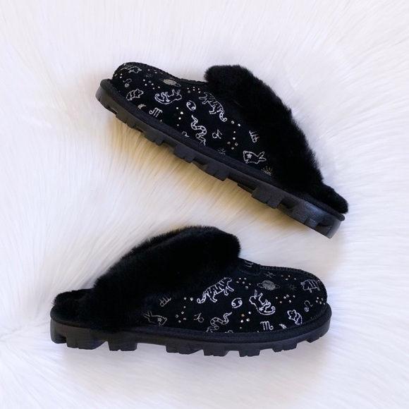 UGG Coquette Zodiac Black Suede Slippers - Picture 4 of 8